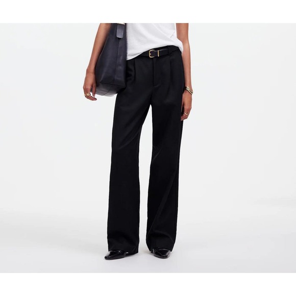 Madewell NS271 Black Tencel‎ Lyocell Linen Blend Pleated Wide Leg Pants Size 0